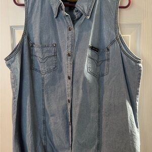 Sleeveless Denim Button-Up Shirt Harley Davidson